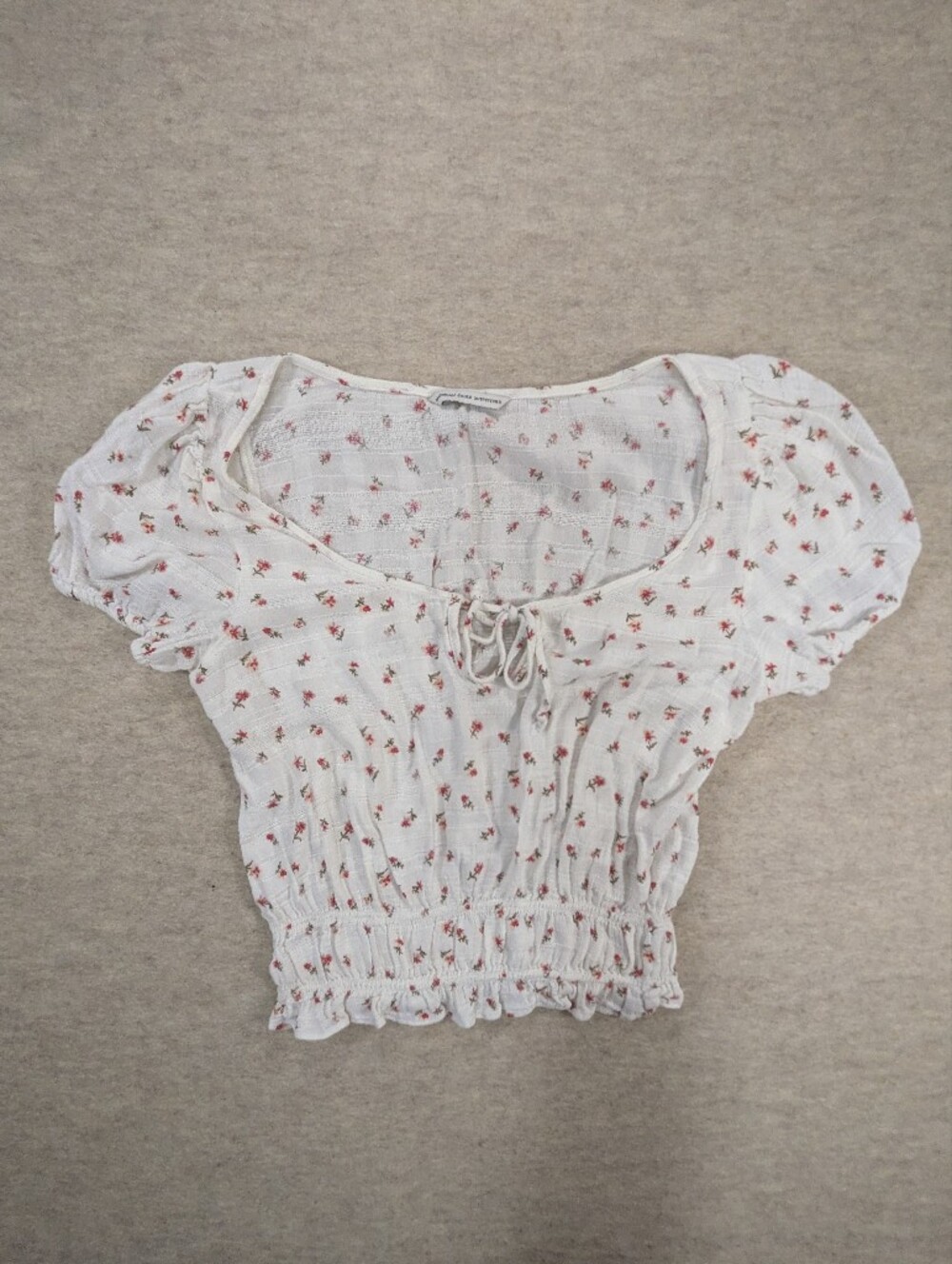 AE Gauze Floral Summer Cropped Elastic Peasant Milkmaid Top Blouse Size Small